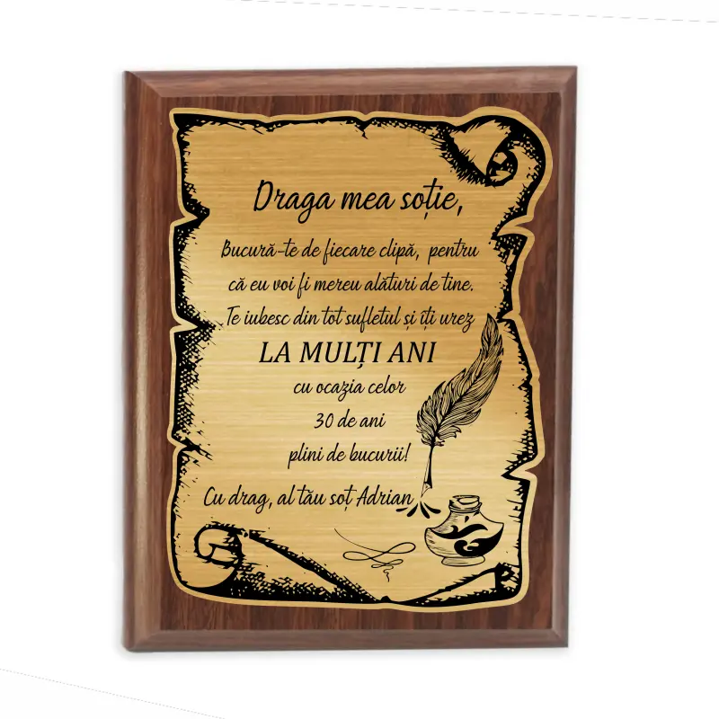Draga mea sotie, placheta lemn personalizata prin gravura